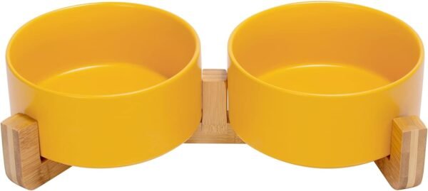 51rQ4UlggPL._AC_SL1500 Ceramic Dog and Cat Bowl with Wood Stand Non-Slip Matte Glaze Weighted Food Water Set for Cats &Small Dogs 13.5OZ
