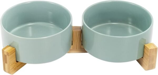 51rhYE8JlwL._AC_SL1500 Ceramic Dog and Cat Bowl with Wood Stand Non-Slip Matte Glaze Weighted Food Water Set for Cats &Small Dogs 13.5OZ