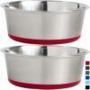 Stainless Steel Metal Dog Bowl Set of 2, Rubber Base, Heavy Duty, Rust Resistant, Food Grade BPA Free, Less Sliding, Quiet Pet Bowls for Cats and Dogs, Holds 3 Cups (24 fl oz), Black