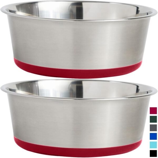Stainless Steel Metal Dog Bowl Set of 2, Rubber Base, Heavy Duty, Rust Resistant, Food Grade BPA Free, Less Sliding, Quiet Pet Bowls for Cats and Dogs, Holds 3 Cups (24 fl oz), Black