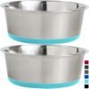 Stainless Steel Metal Dog Bowl Set of 2, Rubber Base, Heavy Duty, Rust Resistant, Food Grade BPA Free, Less Sliding, Quiet Pet Bowls for Cats and Dogs, Holds 3 Cups (24 fl oz), Black