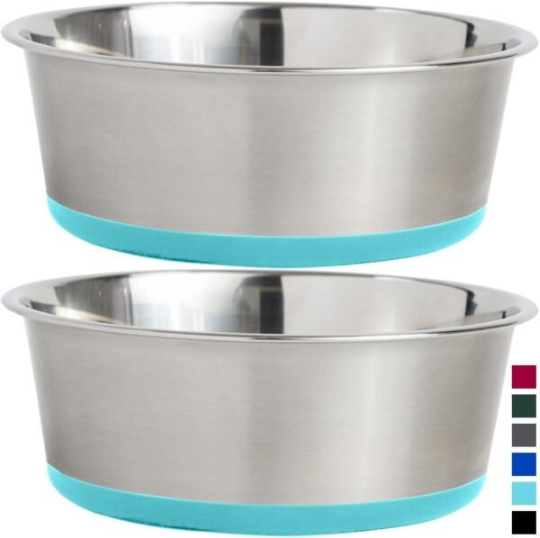 Stainless Steel Metal Dog Bowl Set of 2, Rubber Base, Heavy Duty, Rust Resistant, Food Grade BPA Free, Less Sliding, Quiet Pet Bowls for Cats and Dogs, Holds 3 Cups (24 fl oz), Black