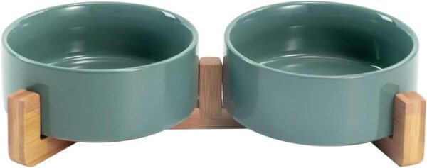 51vCA_GTv9L._AC_SL1500 Ceramic Dog and Cat Bowl with Wood Stand Non-Slip Matte Glaze Weighted Food Water Set for Cats &Small Dogs 13.5OZ