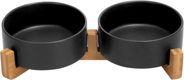 51vfsWj_IbL._AC_SL1500 Ceramic Dog and Cat Bowl with Wood Stand Non-Slip Matte Glaze Weighted Food Water Set for Cats &Small Dogs 13.5OZ