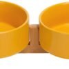 51w-Z7dNf8L._AC_SL1500 Ceramic Dog and Cat Bowl with Wood Stand Non-Slip Matte Glaze Weighted Food Water Set for Cats &Small Dogs 13.5OZ