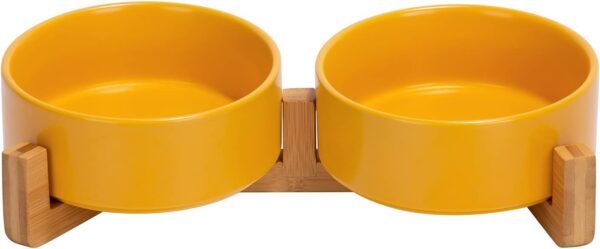 51w-Z7dNf8L._AC_SL1500 Ceramic Dog and Cat Bowl with Wood Stand Non-Slip Matte Glaze Weighted Food Water Set for Cats &Small Dogs 13.5OZ