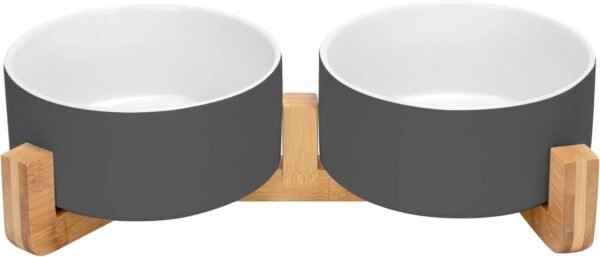 51w8TGFIkOL._AC_SL1500 Ceramic Dog and Cat Bowl with Wood Stand Non-Slip Matte Glaze Weighted Food Water Set for Cats &Small Dogs 13.5OZ