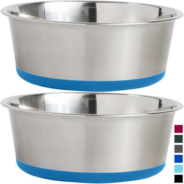 Stainless Steel Metal Dog Bowl Set of 2, Rubber Base, Heavy Duty, Rust Resistant, Food Grade BPA Free, Less Sliding, Quiet Pet Bowls for Cats and Dogs, Holds 3 Cups (24 fl oz), Black