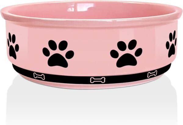 Ceramic Pet Bowl for Dogs and Cats, Weighted Non-Slip Dog Bowls Food and Water Dish, Durable Pets Feeding Bowls Suitable for Small, Medium, and Large Dogs, Pink, 36 Oz