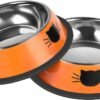2Pcs Cat Bowls Non-Slip Stainless Steel Small Cat Food Bowls Unbreakable Thicken Cat Feeder 7 Oz Cat Dishes Suitable for Indoor Small Pets Removable Rubber Base Easily Clean Lovely Color