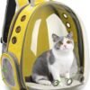 617qrnWOx1L._AC_SL1200 Cat Backpack/Cat Backpack Bubble Expandable Foldable Breathable for Small Medium Dogs Cats, Space Capsule Bubble Window Pet Carrier Backpack for Hiking, Travelling (Yellow)