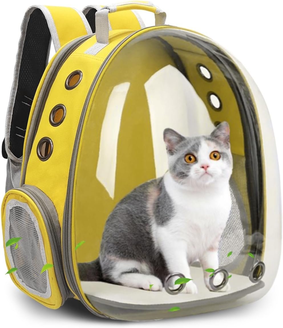 Cat Backpack/Cat Backpack Bubble Expandable Foldable Breathable for Small Medium Dogs Cats, Space Capsule Bubble Window Pet Carrier Backpack for Hiking, Travelling (Yellow)