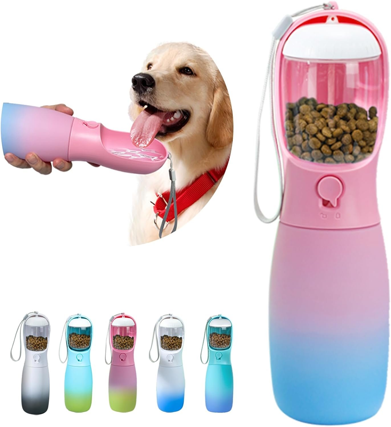 Dog Water Bottle, 19Oz Large Capacity Portable Dog Water Bowl, Food Grade Drinking Feeder & Dish Bowl,   Puppy Essentials for Outdoor Walking Traveling, Dog Gifts (Pink&Blue)