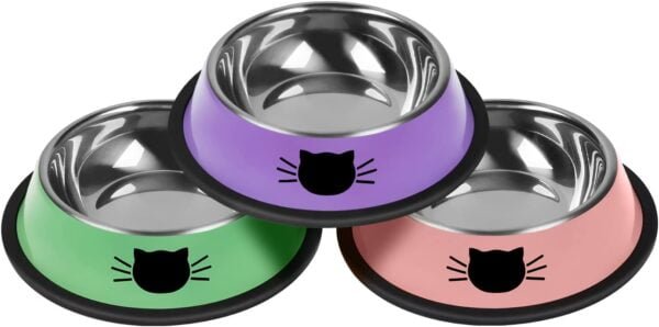 2Pcs Cat Bowls Non-Slip Stainless Steel Small Cat Food Bowls Unbreakable Thicken Cat Feeder 7 Oz Cat Dishes Suitable for Indoor Small Pets Removable Rubber Base Easily Clean Lovely Color