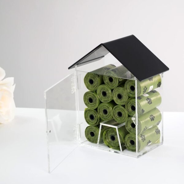 Dog Poop Bag Dispenser, Wall Mount Waterproof Outdoor or Indoor Cat Bag Dispenser Holder, Clear Acrylic Pet Waste Bag Storage Container Station for Home, Yard, Porch, Lawn, Fence (Frame House)