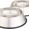 Basics Stainless Steel Non-Skid Pet Dog Water And Food Bowl, 2-Pack (10 x 2.8 Inches), Each Holds Up to 4 Cups