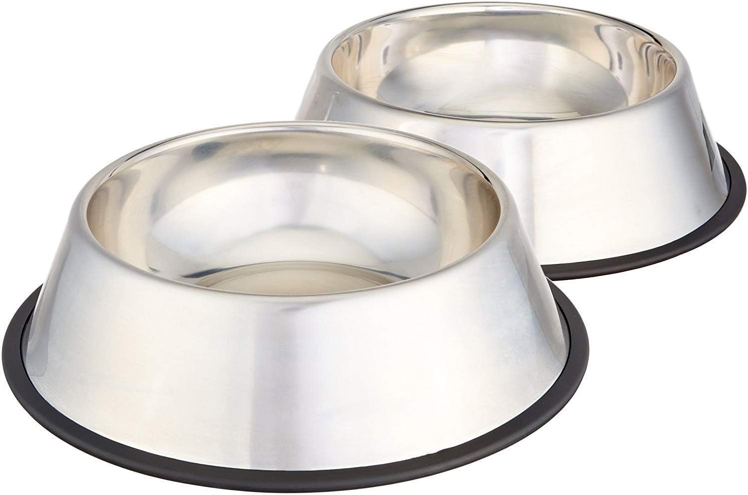Basics Stainless Steel Non-Skid Pet Dog Water And Food Bowl, 2-Pack (10 x 2.8 Inches), Each Holds Up to 4 Cups