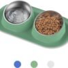 Dog Cat Basic Food and Water Bowl Set, 2 Removable Stainless Steel Feeding Bowls with Non-Slip Leak-Proof Plastic Stand Suitable for Small and Medium Pet Puppy Feeder Tableware Supplies, Grey