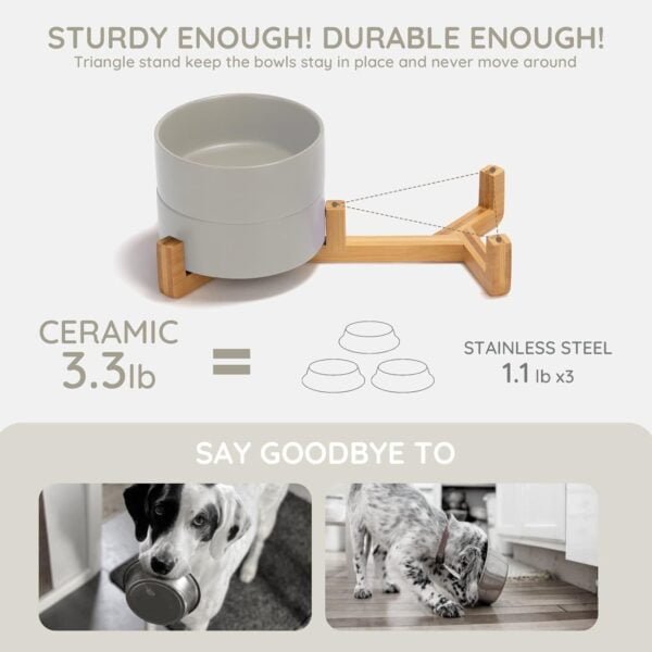 61EQXzwlZ7L._AC_SL1500 Ceramic Dog and Cat Bowl with Wood Stand Non-Slip Matte Glaze Weighted Food Water Set for Cats &Small Dogs 13.5OZ