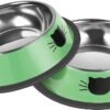 2Pcs Cat Bowls Non-Slip Stainless Steel Small Cat Food Bowls Unbreakable Thicken Cat Feeder 7 Oz Cat Dishes Suitable for Indoor Small Pets Removable Rubber Base Easily Clean Lovely Color