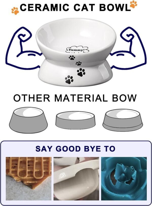 Cat Bowl Anti Vomiting, Raised Cat Food Bowls, Tilted Elevated Cat Bowl, Ceramic Pet Food Bowl for Flat Faced Cats, Small Dogs, Protect Pet’s Spine, Dishwasher Safe