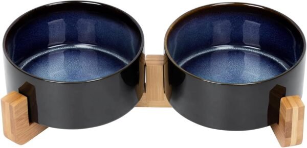 61He2ZjR8kL._AC_SL1500 Ceramic Dog and Cat Bowl with Wood Stand Non-Slip Matte Glaze Weighted Food Water Set for Cats &Small Dogs 13.5OZ