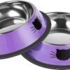 2Pcs Cat Bowls Non-Slip Stainless Steel Small Cat Food Bowls Unbreakable Thicken Cat Feeder 7 Oz Cat Dishes Suitable for Indoor Small Pets Removable Rubber Base Easily Clean Lovely Color