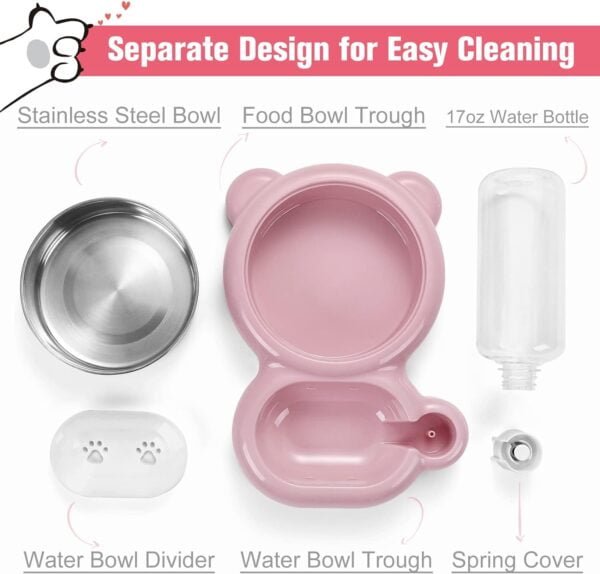 Dog Bowls, Cat Food and Water Bowl Set with Water Dispenser and Stainless Steel Bowl for Cats and Small Dogs – Pink