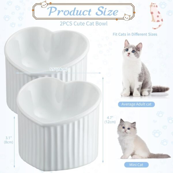 61Mw-jPb_jL._AC_SL1500 2 Pcs Ceramic Elevated Cat Bowls Tilted Elevated Raised Cat Bowls Anti Vomit Cat Bowls for Indoor Cats Stress Free Water Dish Feeder for Cats Puppies, Heart Shaped(Pearly White)
