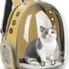 61QBA70ae8L._AC_SL1200 Cat Backpack/Cat Backpack Bubble Expandable Foldable Breathable for Small Medium Dogs Cats, Space Capsule Bubble Window Pet Carrier Backpack for Hiking, Travelling (Yellow)