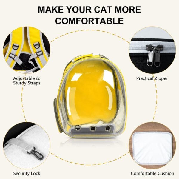 61QRbBZXc-L._AC_SL1200 Cat Backpack/Cat Backpack Bubble Expandable Foldable Breathable for Small Medium Dogs Cats, Space Capsule Bubble Window Pet Carrier Backpack for Hiking, Travelling (Yellow)