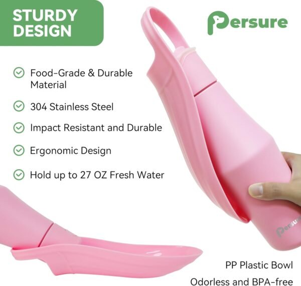 Dog Water Bottle, Portable Dog Water Bottle Dispenser – 27 OZ Stainless Steel Leak-Proof Water Bottle for Dogs On The Go, Perfect for Travel, Walking, Hiking and Outdoor Activities, Pink