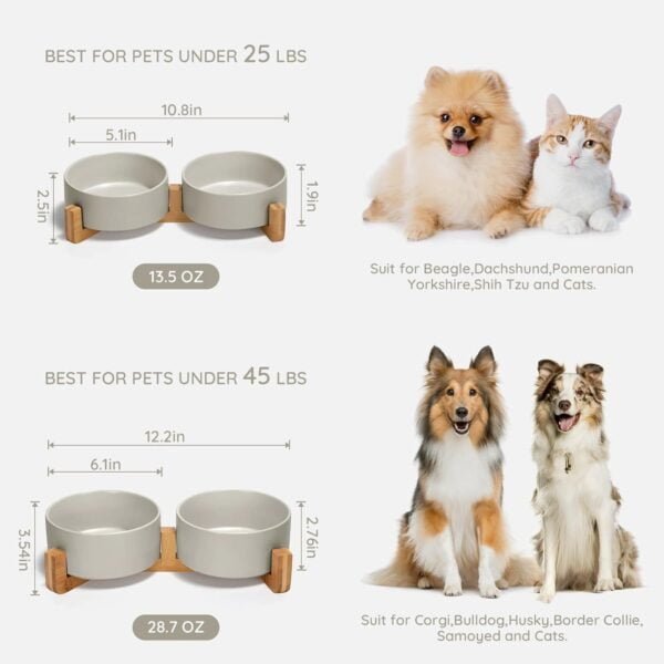 61R3sVcoYRL._AC_SL1500 Ceramic Dog and Cat Bowl with Wood Stand Non-Slip Matte Glaze Weighted Food Water Set for Cats &Small Dogs 13.5OZ