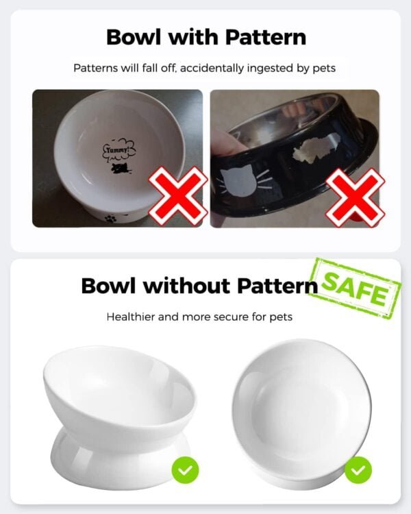 Elevated Cat Food Bowl, 5 Oz Ceramic Raised and Tilted Water Bowl, Anti Vomiting and Protect Pets’ Spines Dishes for Small Dog, Fat Faced Cat, Kitten (White, 1 Pack)