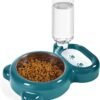Dog Bowls, Cat Food and Water Bowl Set with Water Dispenser and Stainless Steel Bowl for Cats and Small Dogs – Pink
