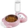 Dog Bowls, Cat Food and Water Bowl Set with Water Dispenser and Stainless Steel Bowl for Cats and Small Dogs – Pink