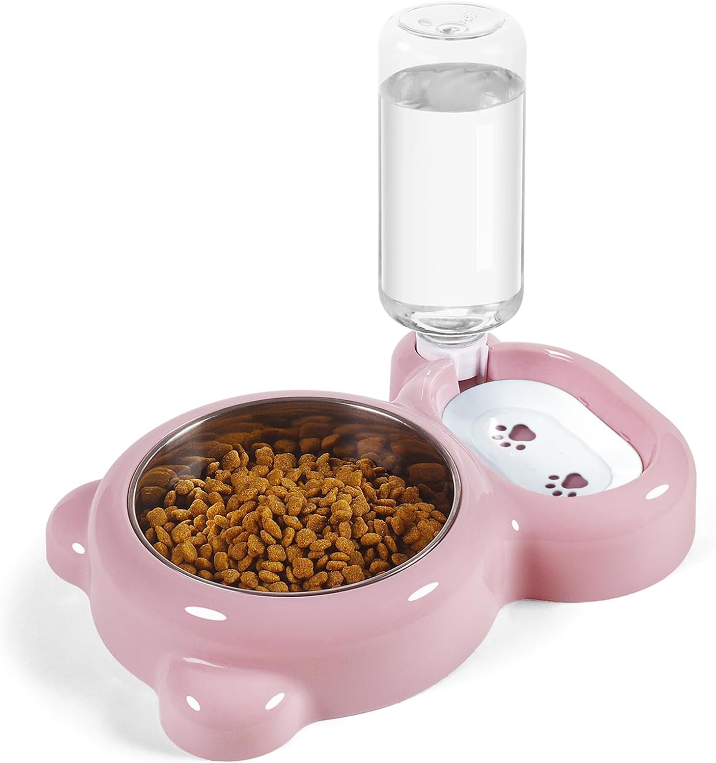 Dog Bowls, Cat Food and Water Bowl Set with Water Dispenser and Stainless Steel Bowl for Cats and Small Dogs – Pink