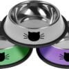 2Pcs Cat Bowls Non-Slip Stainless Steel Small Cat Food Bowls Unbreakable Thicken Cat Feeder 7 Oz Cat Dishes Suitable for Indoor Small Pets Removable Rubber Base Easily Clean Lovely Color