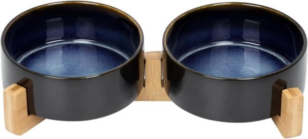 61eRFF0ozHL._AC_SL1500 Ceramic Dog and Cat Bowl with Wood Stand Non-Slip Matte Glaze Weighted Food Water Set for Cats &Small Dogs 13.5OZ