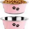 Stainless Steel Dog Bowls, Nonslip Rubber Bottom No Spill Proof Skid Metal Insulated Dog Bowls for Large Medium Small Breed Dogs (Pink, 3.6 Cups/29 OZ)