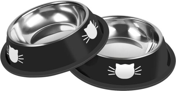 2Pcs Cat Bowls Non-Slip Stainless Steel Small Cat Food Bowls Unbreakable Thicken Cat Feeder 7 Oz Cat Dishes Suitable for Indoor Small Pets Removable Rubber Base Easily Clean Lovely Color
