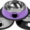 2Pcs Cat Bowls Non-Slip Stainless Steel Small Cat Food Bowls Unbreakable Thicken Cat Feeder 7 Oz Cat Dishes Suitable for Indoor Small Pets Removable Rubber Base Easily Clean Lovely Color