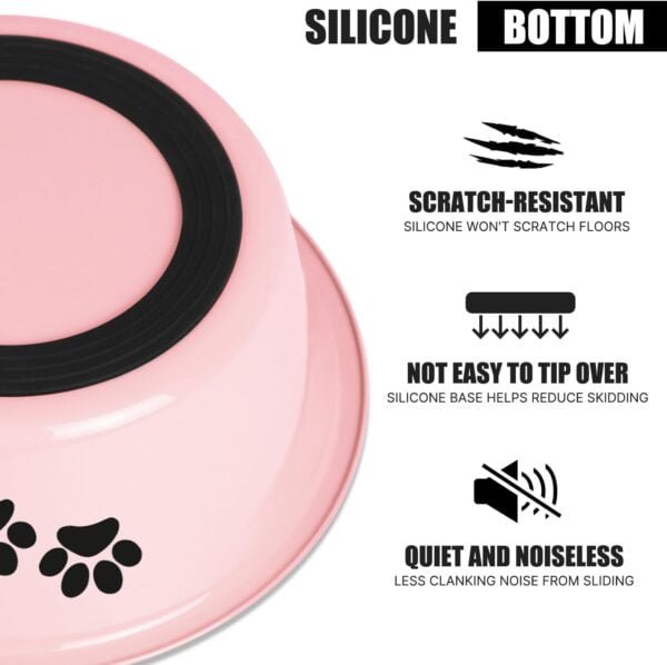 Stainless Steel Dog Bowls, Nonslip Rubber Bottom No Spill Proof Skid Metal Insulated Dog Bowls for Large Medium Small Breed Dogs (Pink, 3.6 Cups/29 OZ)