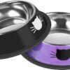 2Pcs Cat Bowls Non-Slip Stainless Steel Small Cat Food Bowls Unbreakable Thicken Cat Feeder 7 Oz Cat Dishes Suitable for Indoor Small Pets Removable Rubber Base Easily Clean Lovely Color