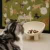 Four-Legs Ceramic Cat‘s Bowl, Chubby Cute Pet Bowls, Matte Crème