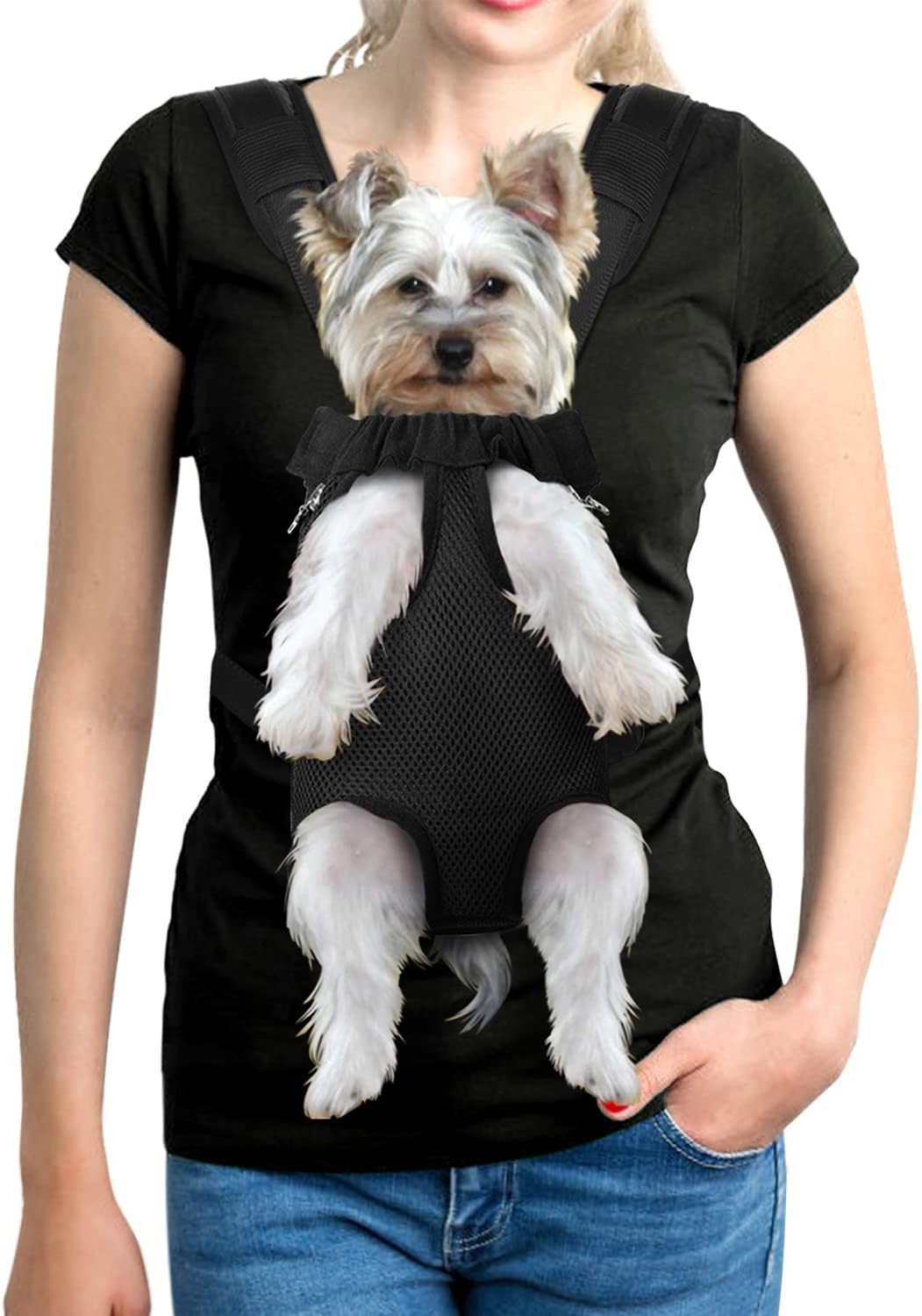 Pet Dog Carrier Backpack Adjustable Dog Front Carrier, Legs Out Easy-Fit Dog Travel Backpack Carrier for Hiking Camping for Small Medium Dogs Cats and Rabbits (Medium (Pack of 1), A-Black)