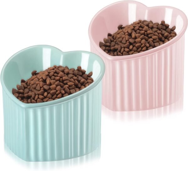 61yrnvdCxwL._AC_SL1500 2 Pcs Ceramic Elevated Cat Bowls Tilted Elevated Raised Cat Bowls Anti Vomit Cat Bowls for Indoor Cats Stress Free Water Dish Feeder for Cats Puppies, Heart Shaped(Pearly White)