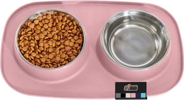 100% Waterproof BPA Free Cat and Dog Bowls Silicone Feeding Mat Set, Stainless Steel Bowl Slip Resistant Raised Edges, Catch Water, Food Mess, No Spills, Pet Accessories, 1 Cup, Black
