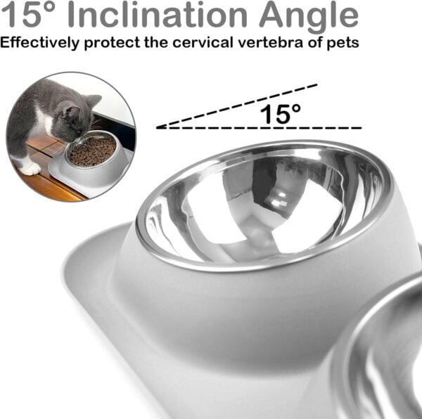 Dog Cat Basic Food and Water Bowl Set, 2 Removable Stainless Steel Feeding Bowls with Non-Slip Leak-Proof Plastic Stand Suitable for Small and Medium Pet Puppy Feeder Tableware Supplies, Grey
