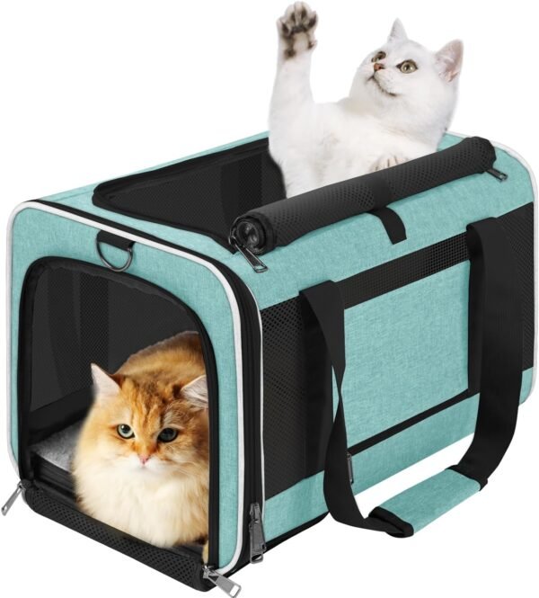Pet Carrier for Large Cats 20 lbs+ / Soft Sided Small Dog Travel Carrier Top Load/Collapsible Carrier Bag for Big Cat / 2 Kittens Sturdy Transport Carrier Long Trips/Medium Cats 15 pounds